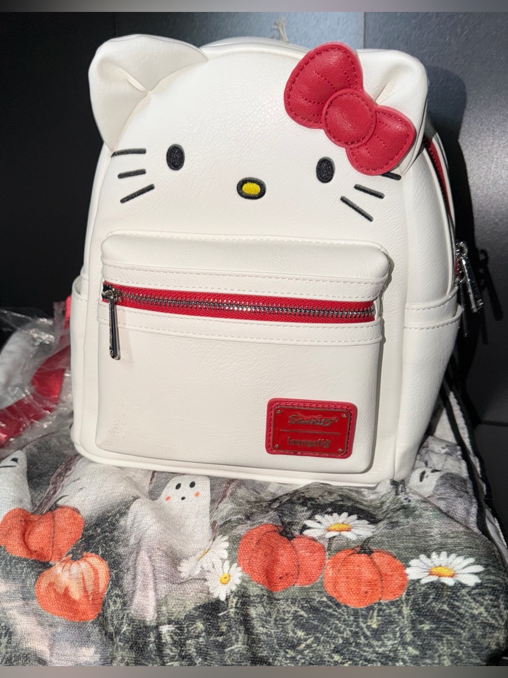 Hello Kitty White Backpack with Red Bow and Trim